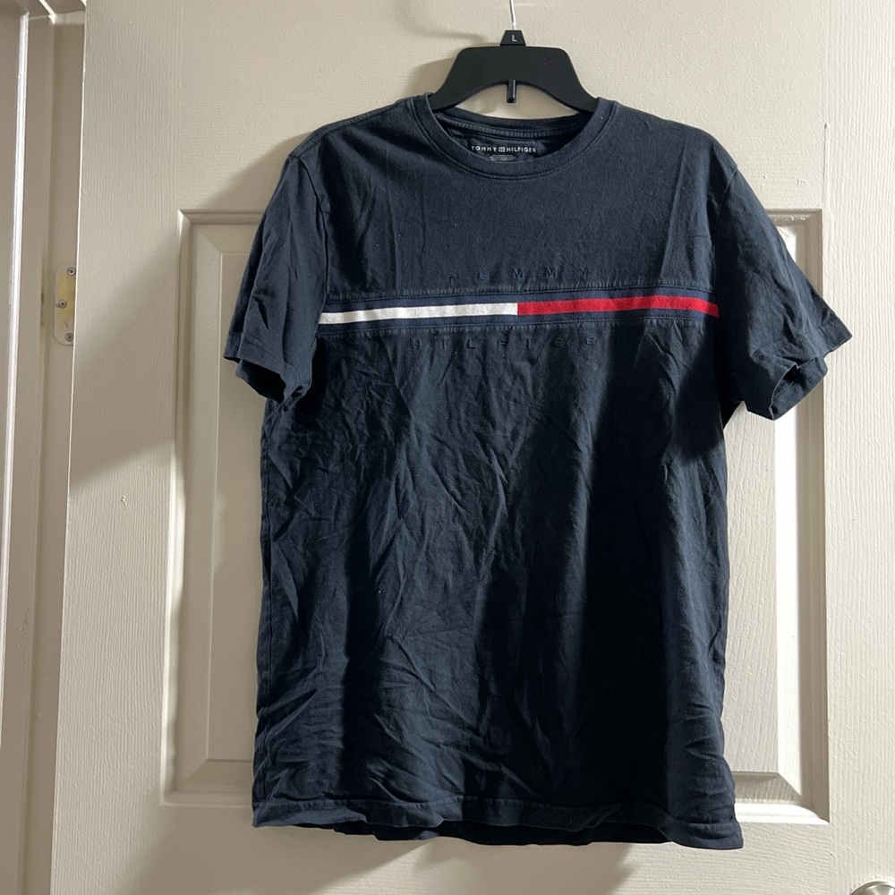 Tommy Hilfiger Navy Tee with Red and White Stripe